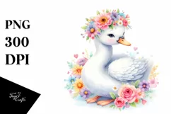 Cartoon Style Pastel Swan with Flower Crown | Clipart Product Image 3
