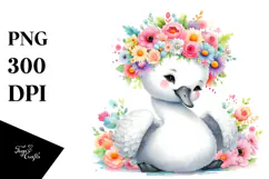 Cartoon Style Pastel Swan with Flower Crown | Clipart Product Image 1