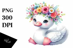 Cartoon Style Pastel Swan with Flower Crown | Clipart Product Image 1