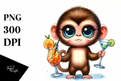 Cute Baby Monkey with Cocktails | Clipart Product Image 1