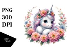 Cute Baby Unicorn with Chrysanthemum Frame | Sublimation Product Image 3