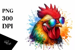 Quirky Colorful Chicken Sunglasses Watercolor Product Image 1