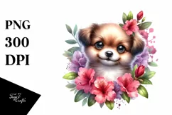 Watercolor Babydog with Rhododendron | Sublimation | Clipart Product Image 3