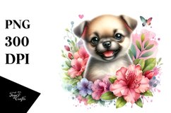 Watercolor Babydog with Rhododendron | Sublimation | Clipart Product Image 3