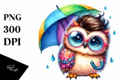 Playing Baby Owl with Umbrella, Transparent PNG Product Image 1