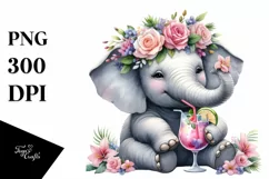 Watercolor Elephant Flower Wreath Clipart Product Image 3