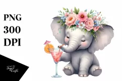Watercolor Elephant Flower Wreath Clipart Product Image 1
