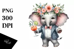 Watercolor Elephant Flower Wreath Clipart Product Image 1