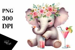 Watercolor Elephant Flower Wreath Clipart Product Image 3
