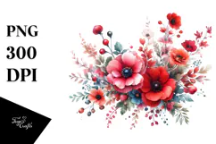 Colorful Watercolor with Red Flowers | Clipart Product Image 1