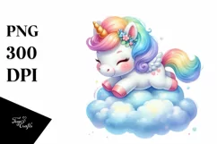 Colorful Baby Unicorn Bouncing on Cloud PNG Product Image 3