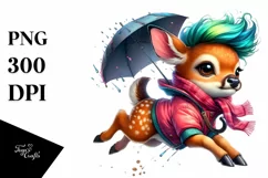 Jumping Baby Deer with Raincoat, Transparent PNG Product Image 1