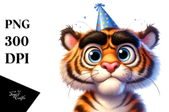 Goofy Cartoon Tiger with Party Hat PNG Product Image 1