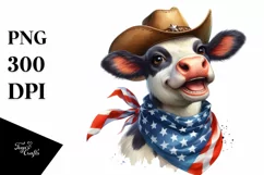 Enthusiastic Cow Portrait with Bandana and Cowboy Hat | Product Image 1