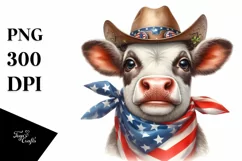 Enthusiastic Cow Portrait with Bandana and Cowboy Hat | Product Image 3