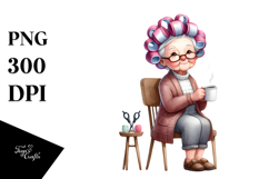 Old Lady Watercolor Character Sitting on a Chair Product Image 1