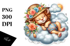 Cute Baby Lion on Cloud | Sublimation | Clipart Product Image 1