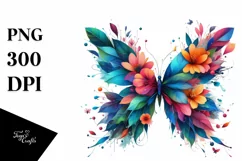 Abstract Vibrant Watercolor Butterfly with Flowers and Product Image 3
