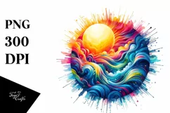 Colorful Vibrant Sun in Watercolor Abstract | Clipart Product Image 1