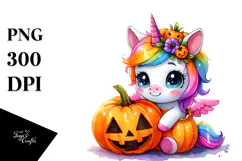 Cute Baby Unicorn with Pumpkin PNG Product Image 1