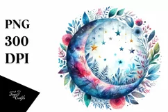 Whimsical Vibrant Moon and Stars Watercolor | Sublimation | Product Image 3