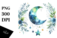 Whimsical Vibrant Moon and Stars Watercolor | Sublimation | Product Image 1