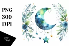 Whimsical Vibrant Moon and Stars Watercolor | Sublimation | Product Image 1