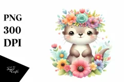 Cartoon Style Pastel Otter with Flower Crown | Clipart Product Image 3