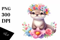 Cartoon Style Pastel Otter with Flower Crown | Clipart Product Image 3