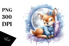Cute Baby Deer on Moon | Sublimation | Clipart Product Image 1