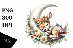 Whimsical Baby Deer on Moon | Sublimation | Clipart Product Image 1
