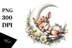 Whimsical Baby Deer on Moon | Sublimation | Clipart Product Image 1
