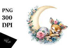 Whimsical Baby Deer on Moon | Sublimation | Clipart Product Image 1