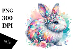 Colorful Bunny Made of Diamonds on Splashy Background PNG Product Image 1