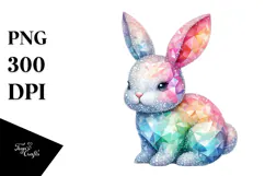 Colorful Bunny Made of Diamonds on Splashy Background PNG Product Image 1