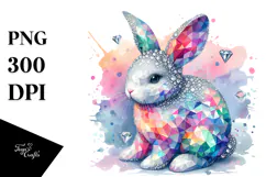 Colorful Bunny Made of Diamonds on Splashy Background PNG Product Image 1