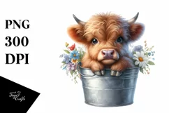 Cute Baby Highland Cow with Flowers Product Image 1