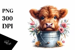 Cute Baby Highland Cow with Flowers Product Image 1