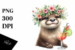 Watercolor Otter Flower Wreath Clipart Product Image 1