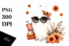 Vibrant Halloween Cute Ghost with Sunglasses and Purse PNG Product Image 3
