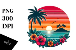 Retro Tropical Island Sunset PNG Product Image 1