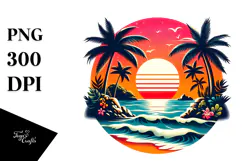 Retro Tropical Island Sunset, PNG Product Image 1