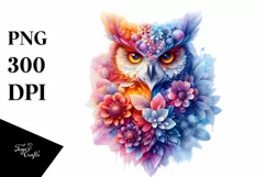 Abstract Ice Owl with Ice Flowers PNG Product Image 1