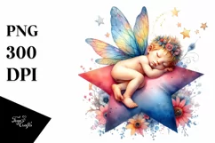 Baby Fairy Napping on Star, High-Res PNG Product Image 1