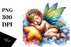 Baby Fairy Napping on Star, High-Res PNG Product Image 1