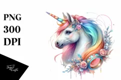 Colorful Baby Unicorn with Ring PNG Product Image 1