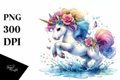 Baby Unicorn Splashing in Puddle PNG Product Image 3