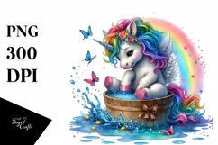 Baby Unicorn Splashing in Puddle PNG Product Image 3