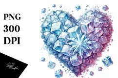 Icy 3D Diamond Heart Watercolor PNG Product Image 1