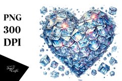 Icy 3D Diamond Heart Watercolor PNG Product Image 1